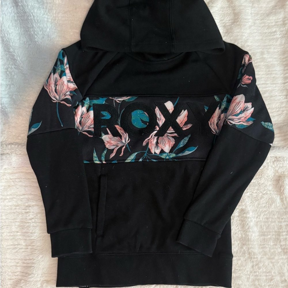 Roxy Black Hoodie with Pink Floral Design